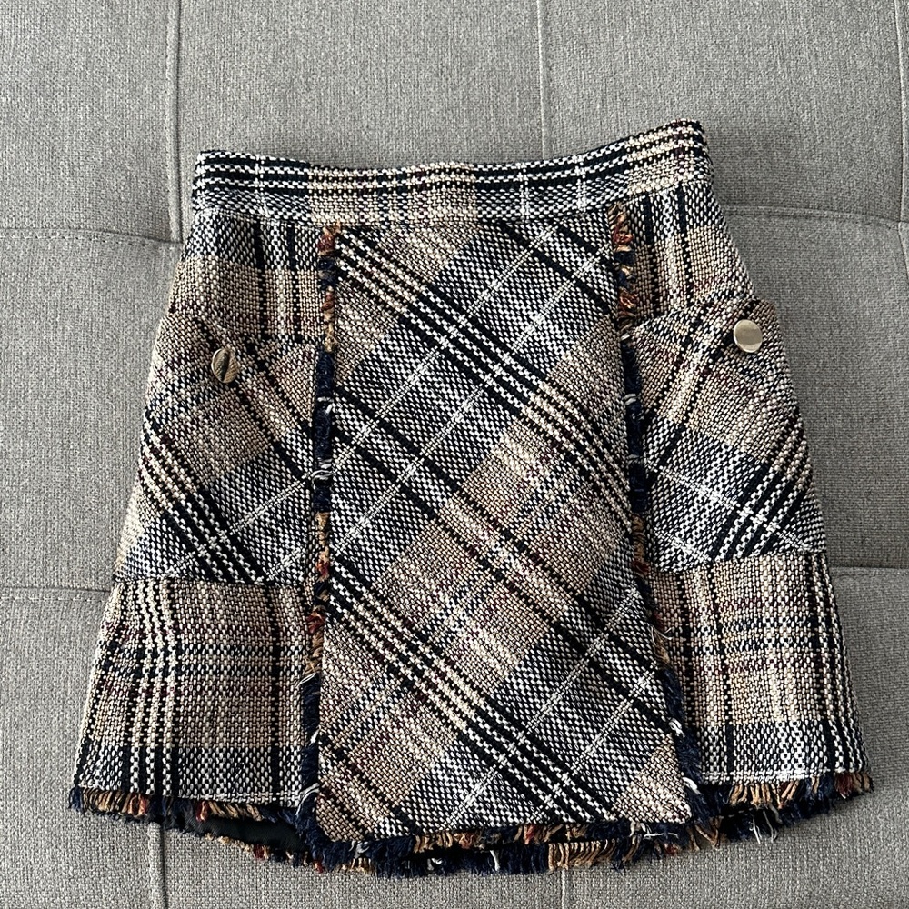 Zara Black and Cream Plaid Mini Skirt